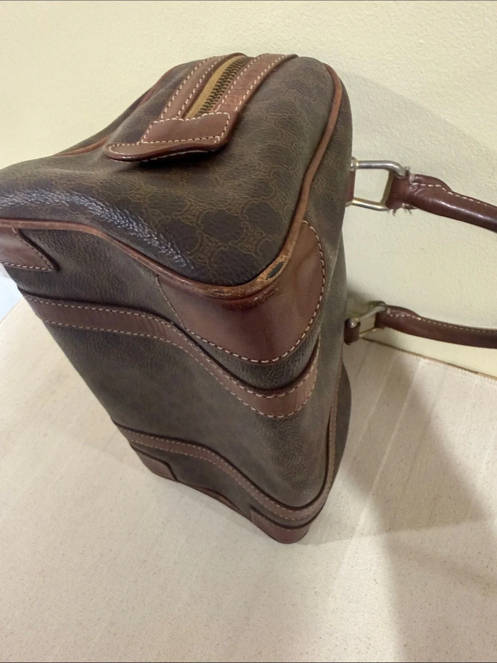 Vintage Celine Coated Canvas and Leather Bowling Bag authentic Celine monogram